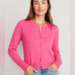 Old Navy SoSoft Bright Hot Pink Cropped Button Down Sweater Cardigan Size Small
